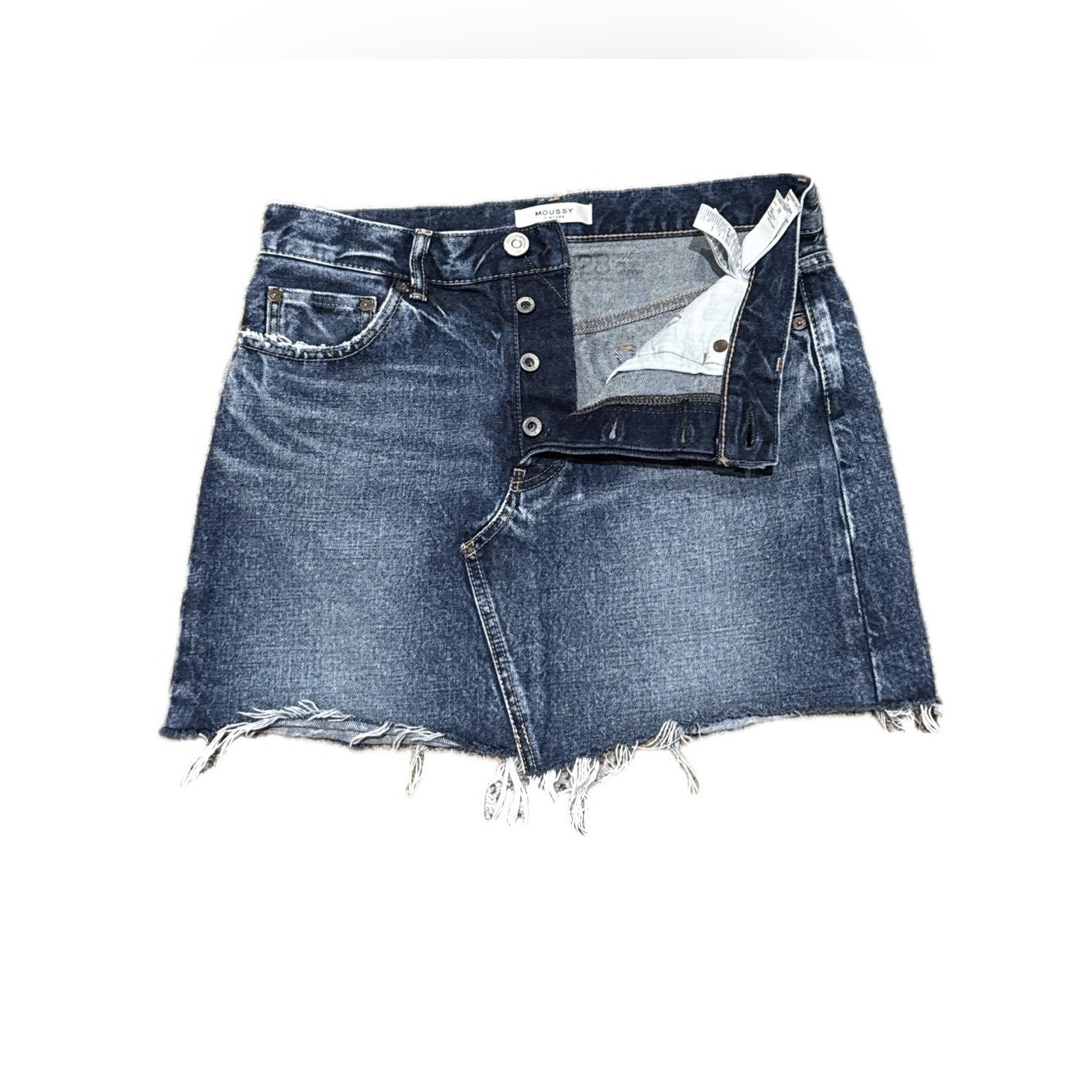 MOUSSY VINTAGE *NWOT* Japanese Dark Selvedge Raw Hem Denim Mini Skirt | Sz 6/28