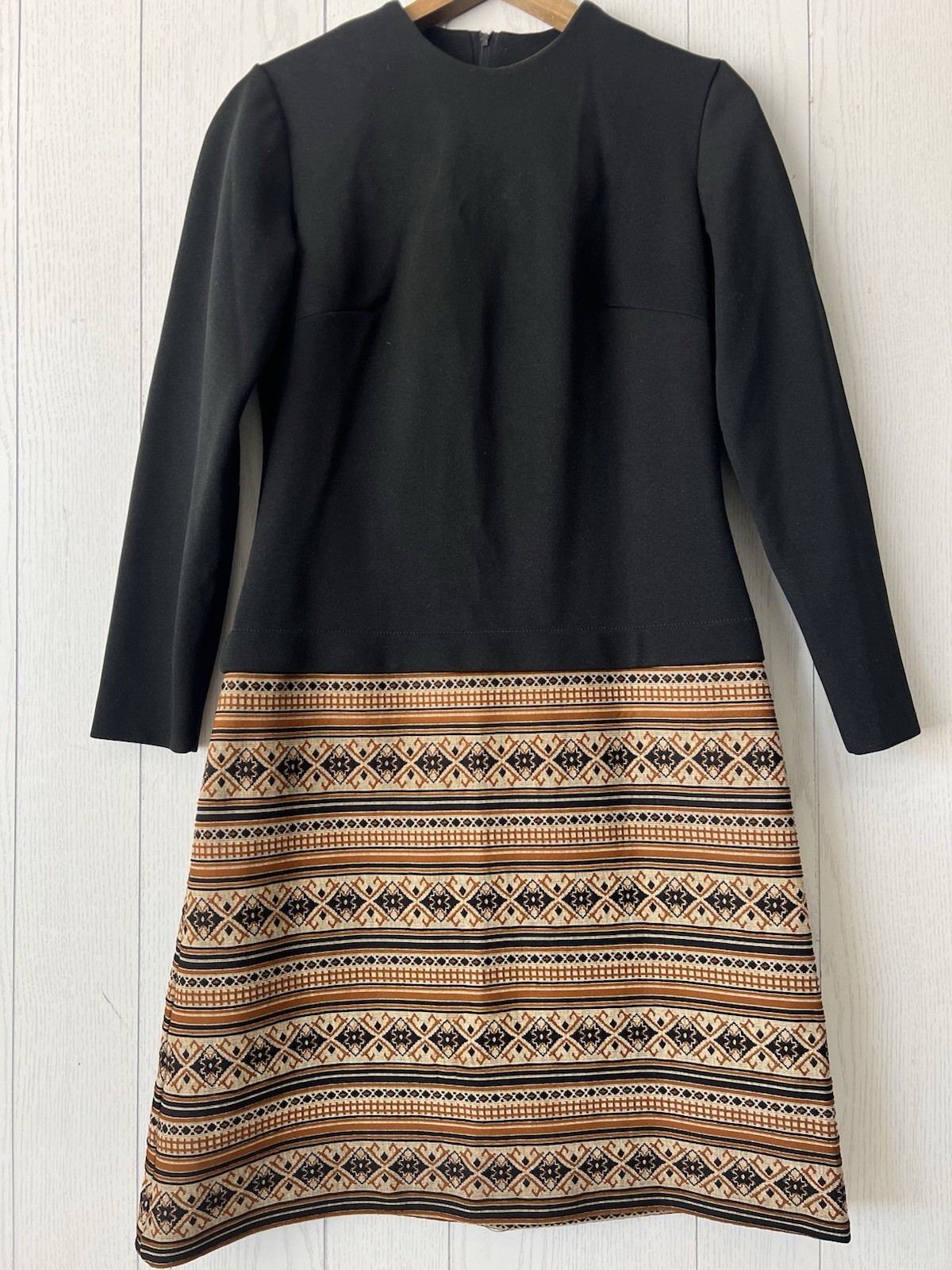 Vintage 1960’s 70’s Mini Dress Mod Retro Knit Brown Black Hippie M/L