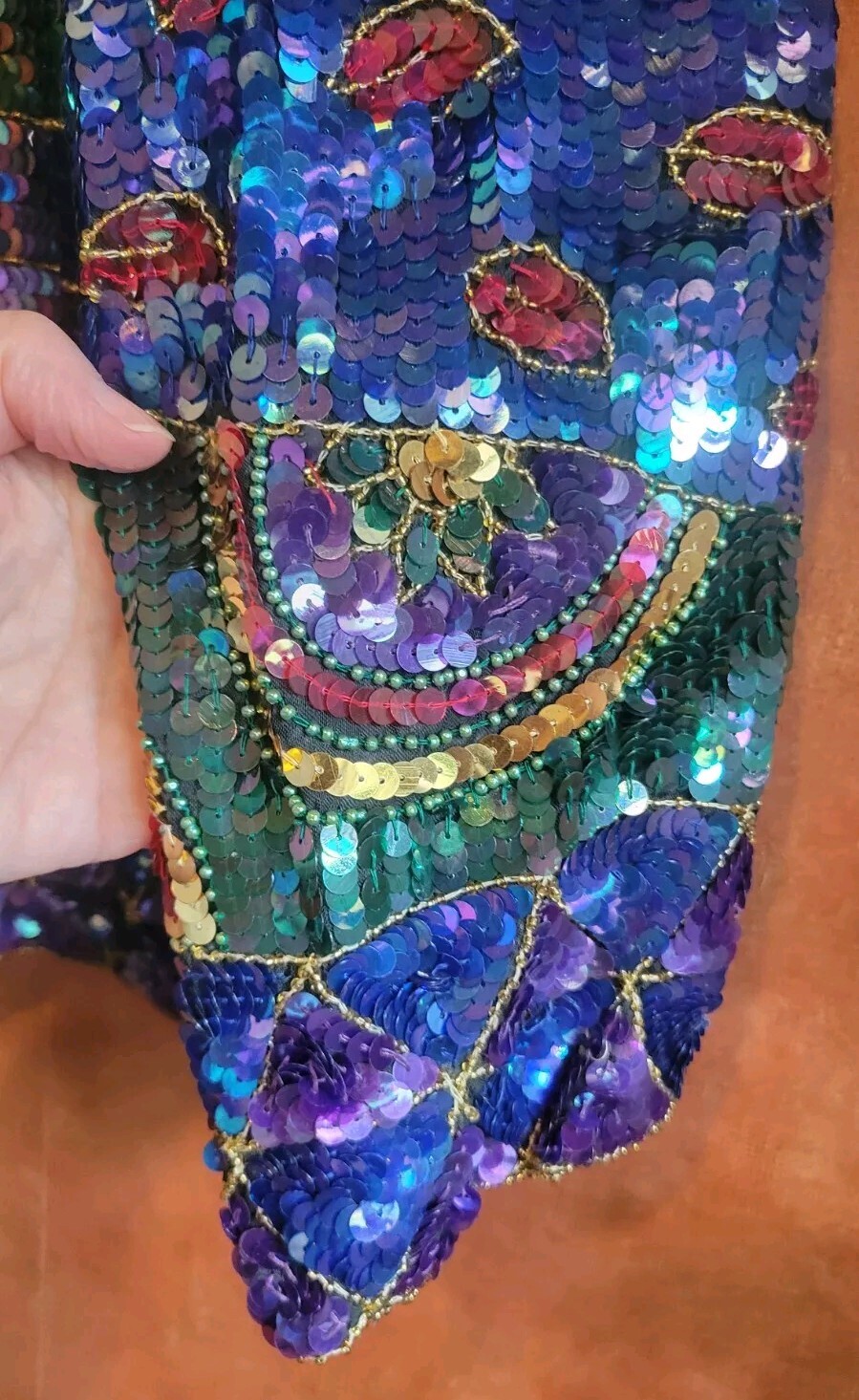 Vintage Jean Joseph Le Bon Stunning Glamorous Multicolor Shirt Sequin Tunic M