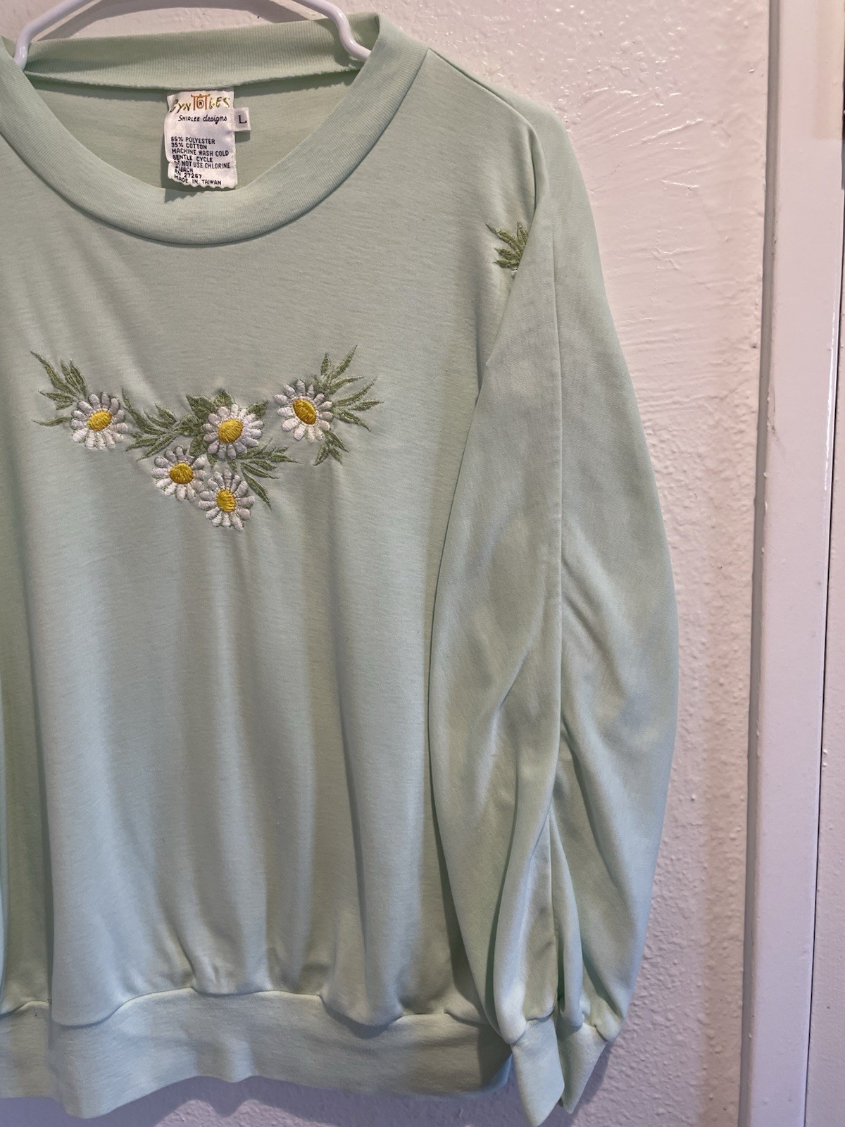 Vtg 70s 80s Cyn Les Shirlee Designs Daisy Embroidered Sweatshirt Large Mint