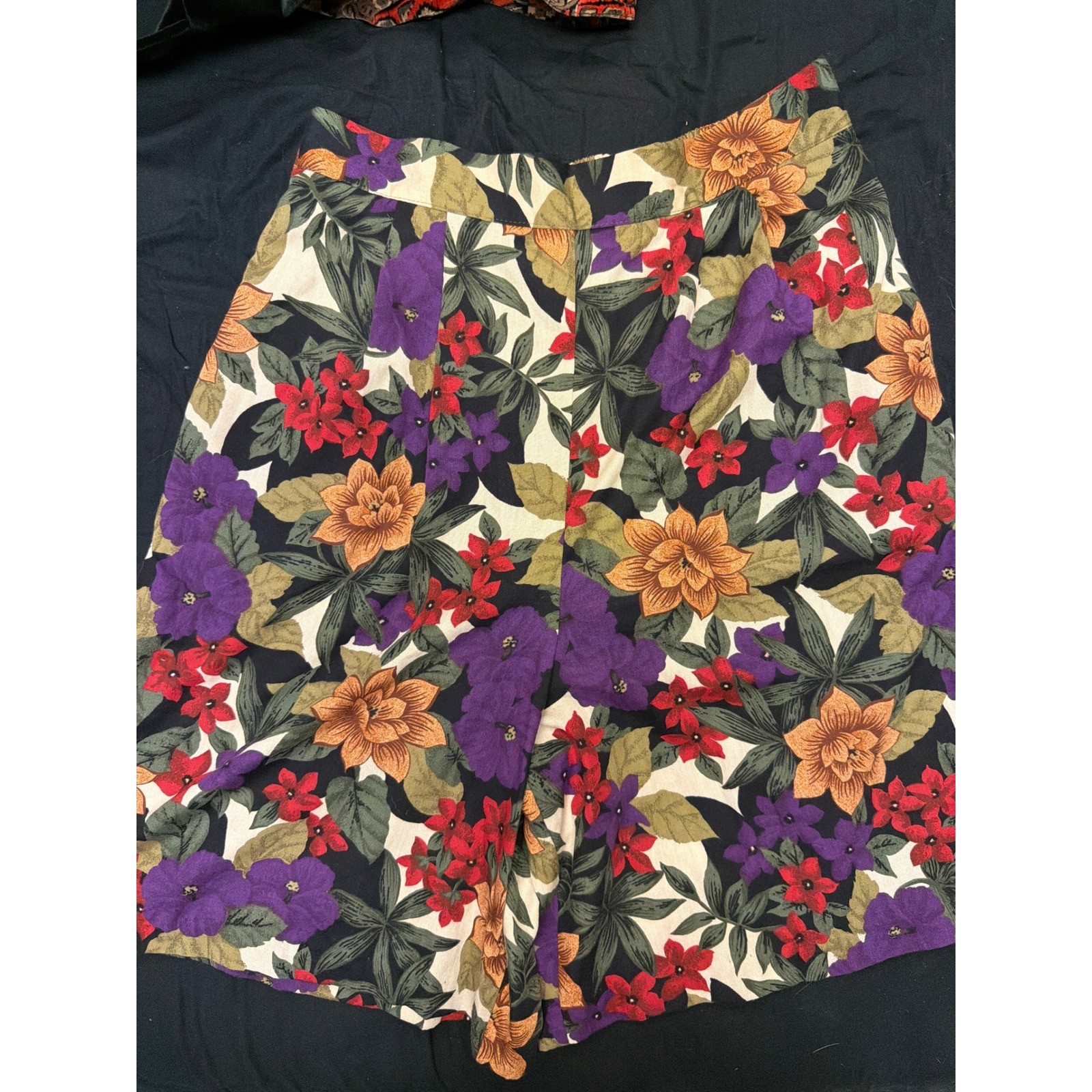 Cristin Stevens Vintage Floral High Waisted Shorts Purple Orange Black Medium