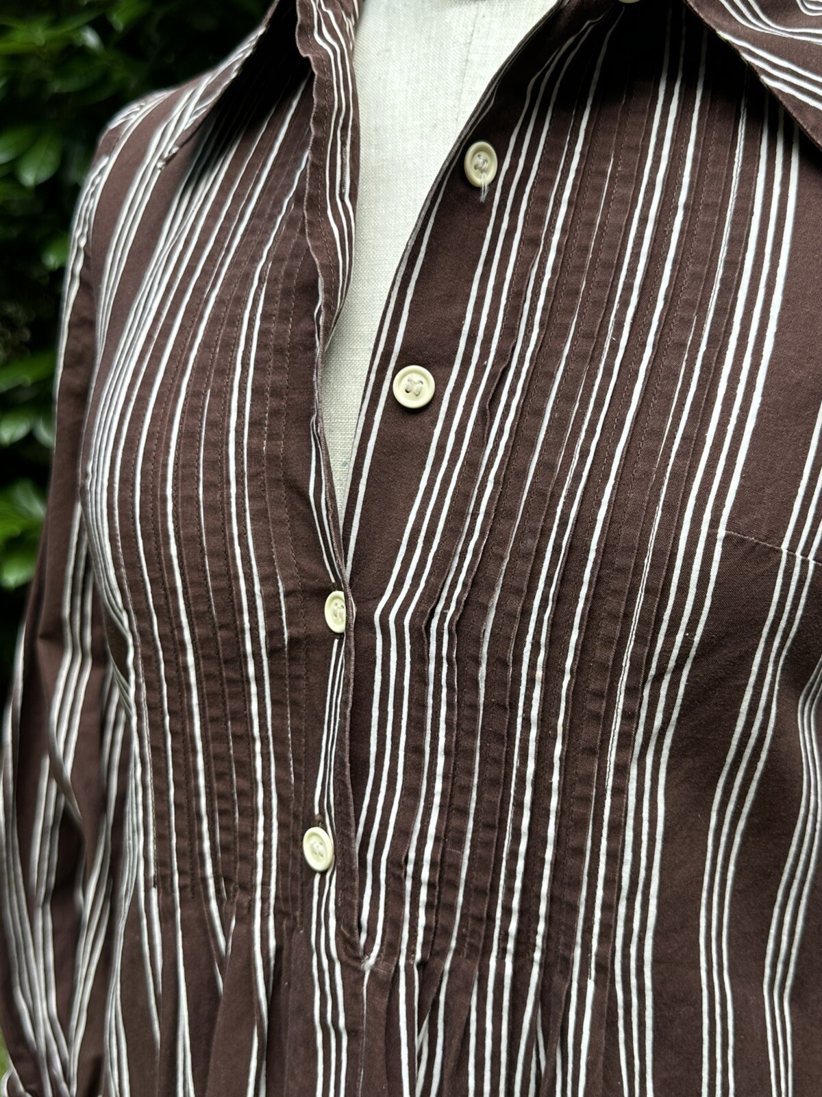 70s Marimekko Design Research Striped Shirtwaist Dress with Pintucks Small