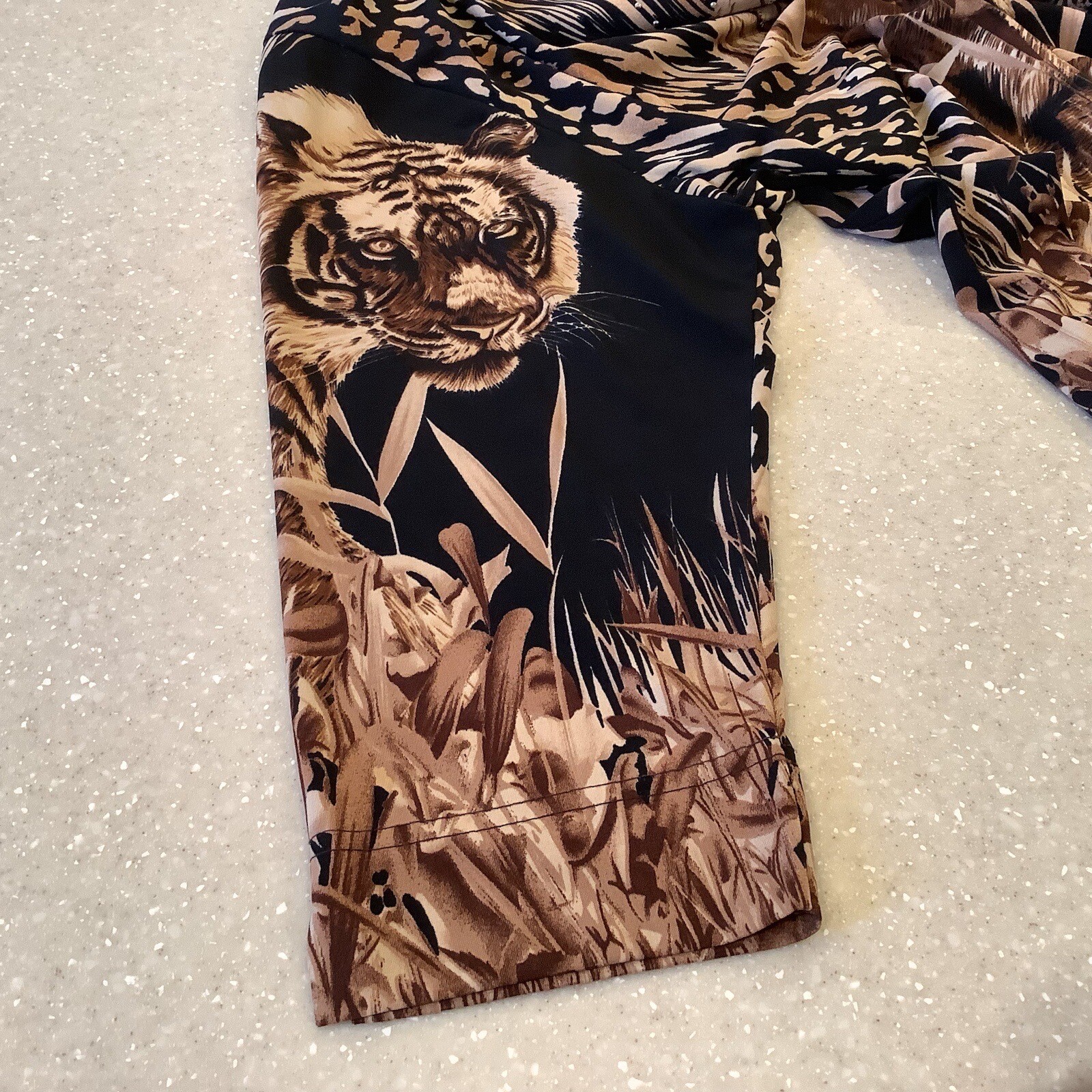 Vtg Jackets Galore By John Farah Top Large Leopard Tiger Print Bling 3/4 Sleeves