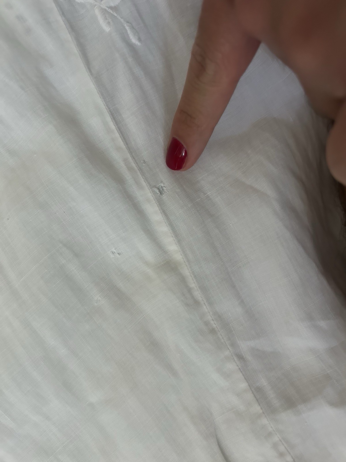 Edwardian White Cotton Voile Tea Dress Embroidered Long Sleeve Vintage Sz L