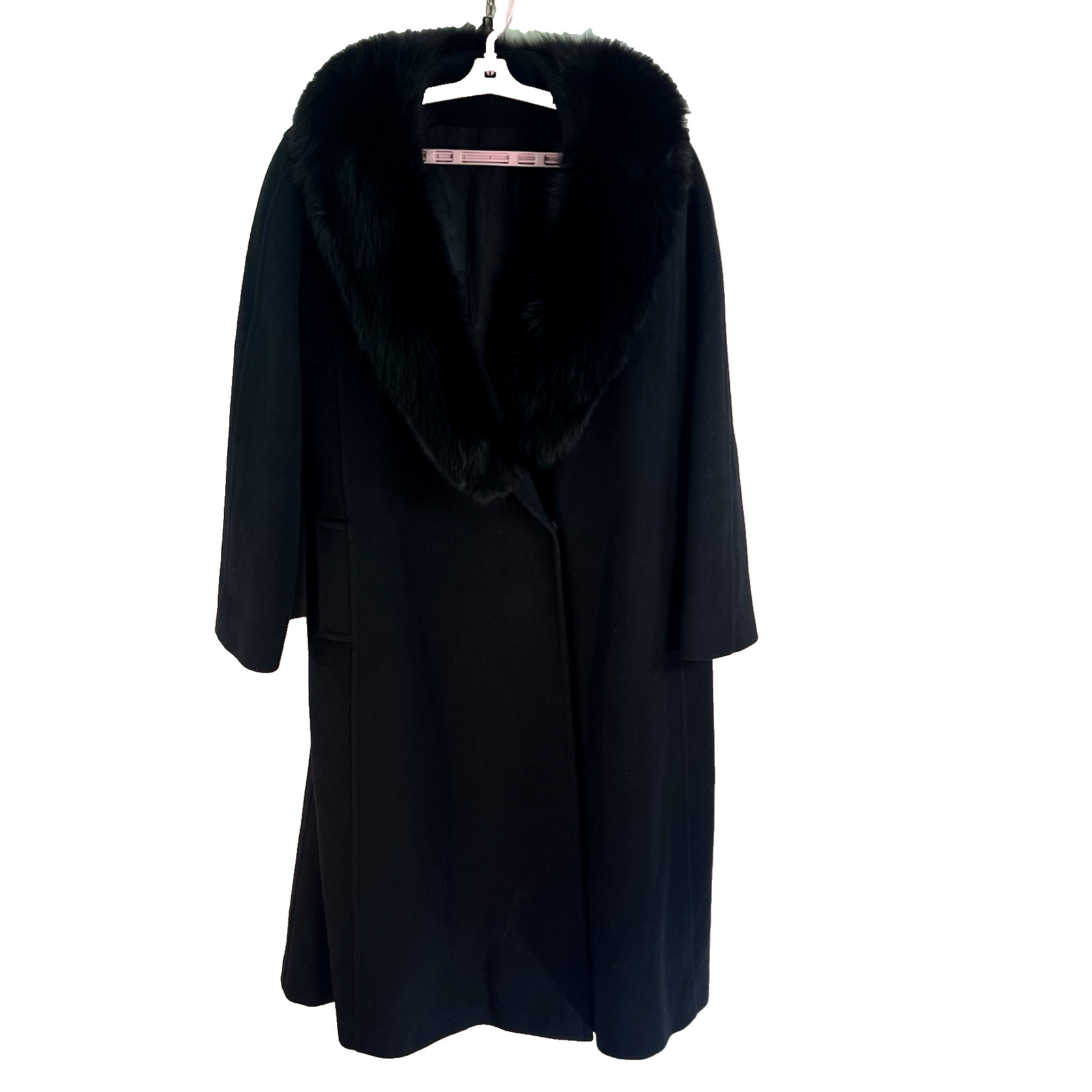 Vintage Forstmann Windermere 100% Wool Fur Collar Coat Womens Size L Black