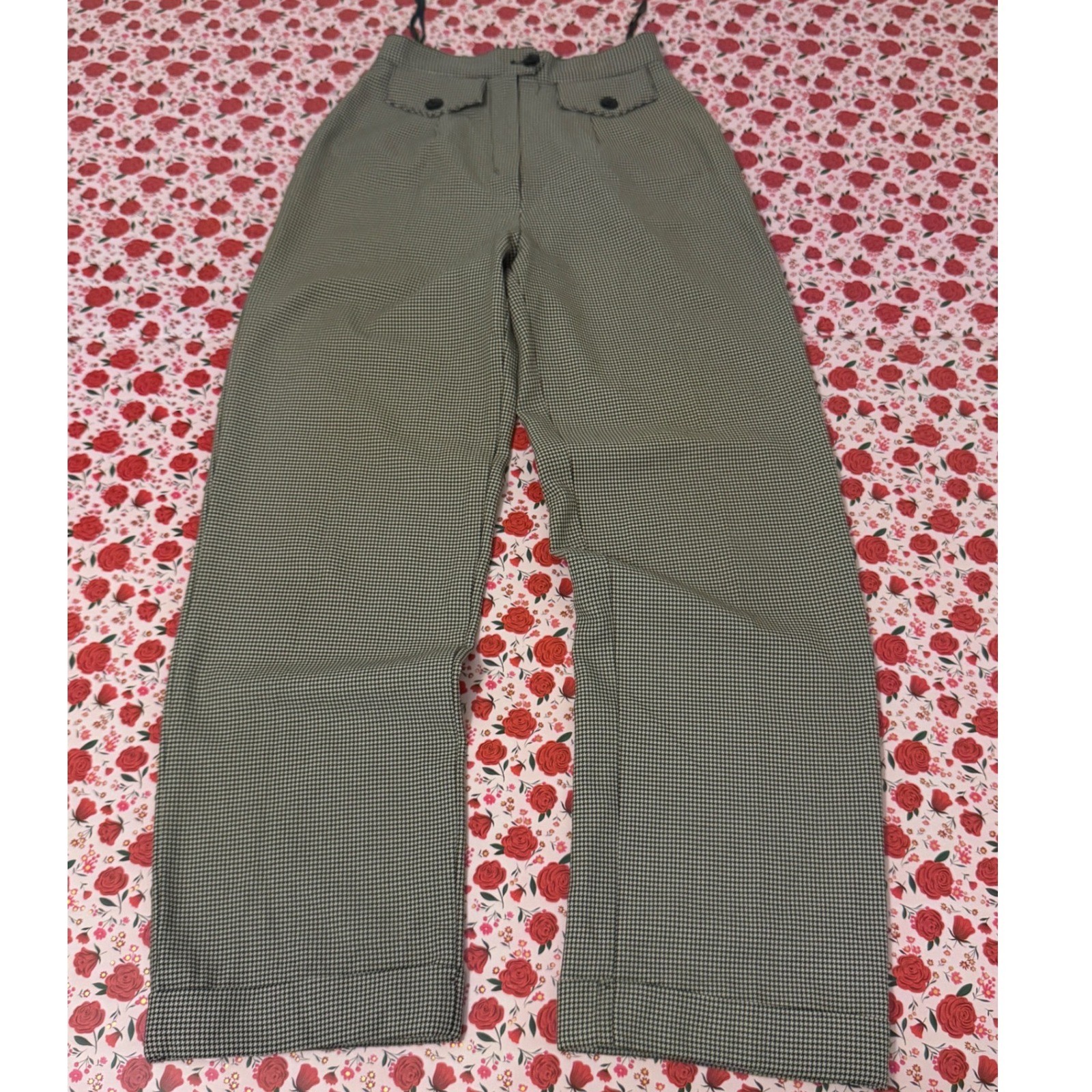 Vintage La Belle Houndstooth High Waisted Trousers Straight Leg Pants Size 3 d3