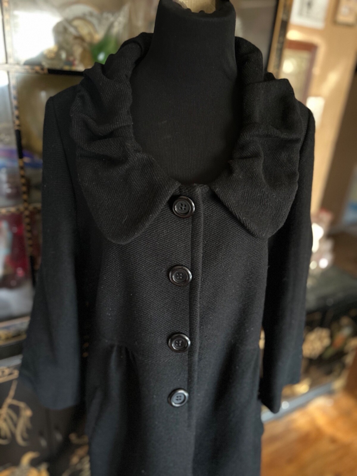 Y2K Victorian Style Black Wool Coat Ruffle Collar Dark Romantic Gothic Eu Sz 48