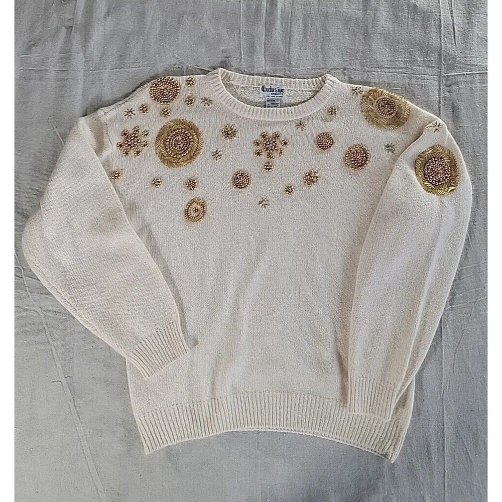 Exclusive Imports Womens L Sweater Pullover Silk Angora Beaded Soft Knit 80s VTG
