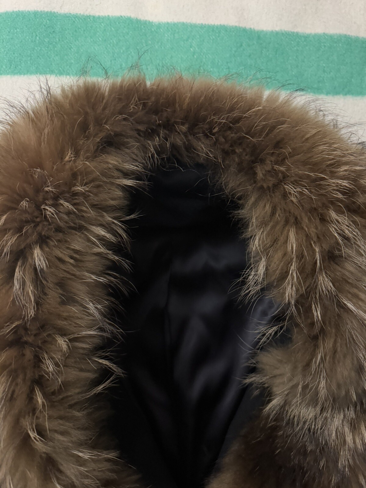 Vintage Gemini Black Full Length Wool Coat Jacket Finncoon Raccoon Fur Collar XL