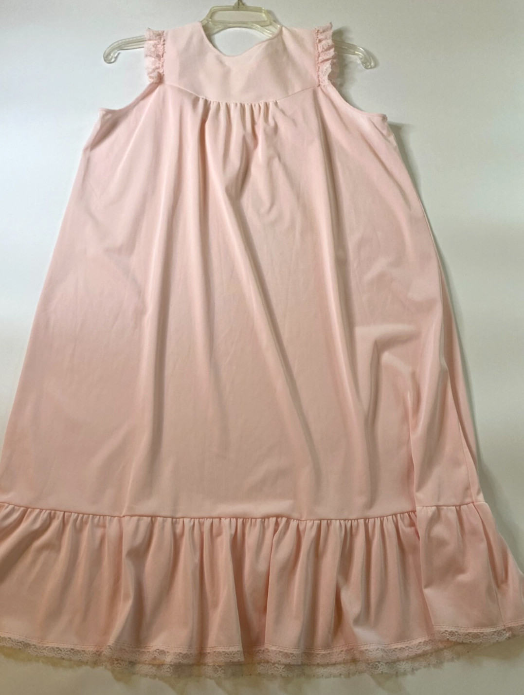 Vintage JC PENNEY Pink SHORT NIGHTGOWN Medium CHIFFON Ruffle Nylon Twee Coquette