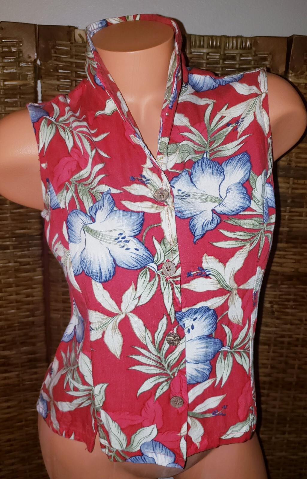 Vintage 90’s Havana Jacks Cafe Sleeveless Hawaiian Rayon Button Up Blouse Sz PL