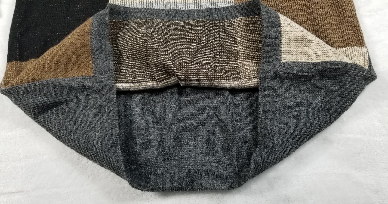 Vintage 80s Cos Cob Turtle Neck Sweater LARGE Colorblock Ribbed Knit Brown Multi