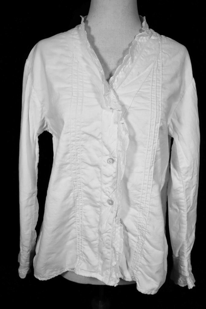 Antique French 1920’s White Cotton Pleated Flannel Lined Blouse Med Exc Cond