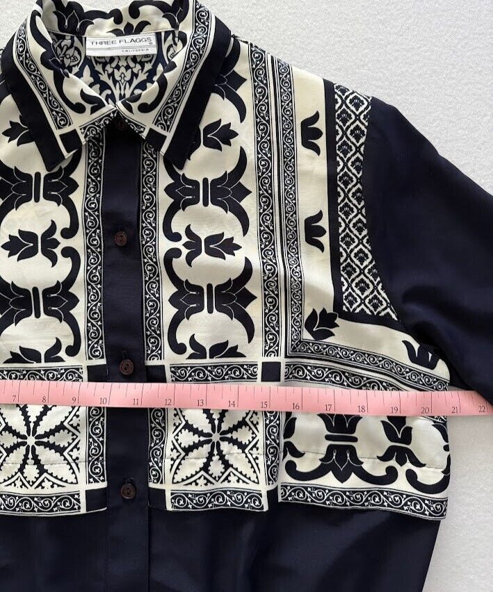 Three Flags Jacket Women Medium Large Blue Multicolor Button Up Shoulder Pads