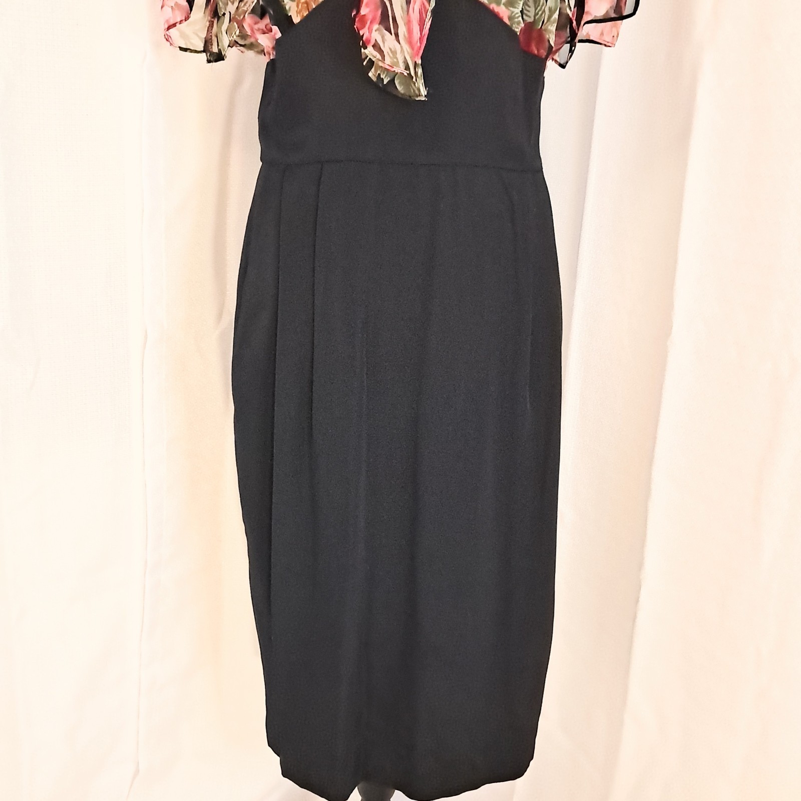 Vintage 80s Phoebe Floral Coquette Midi Dress 40s Inspired Silhouette Sz 14