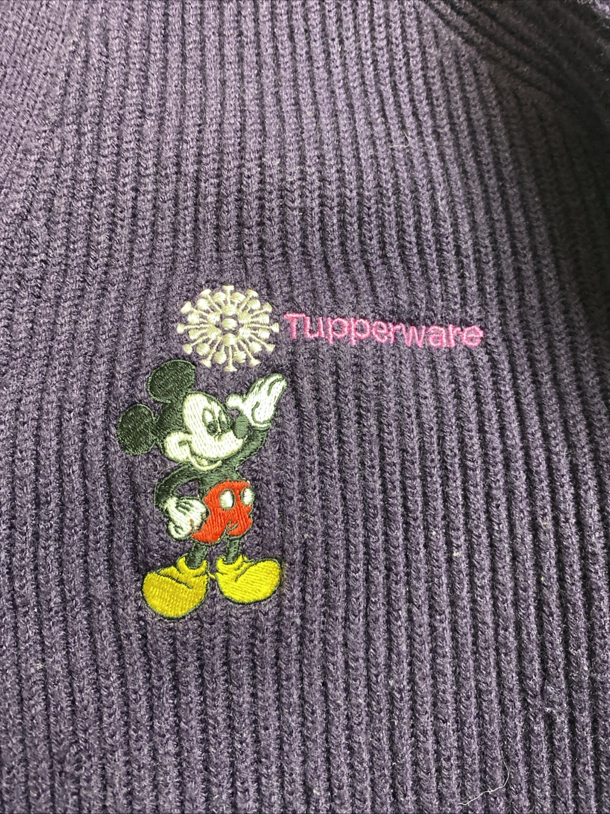 Vtg Tupperware Disney Mickey Mouse Cardigan Sweater 80’s Purple XL Tall