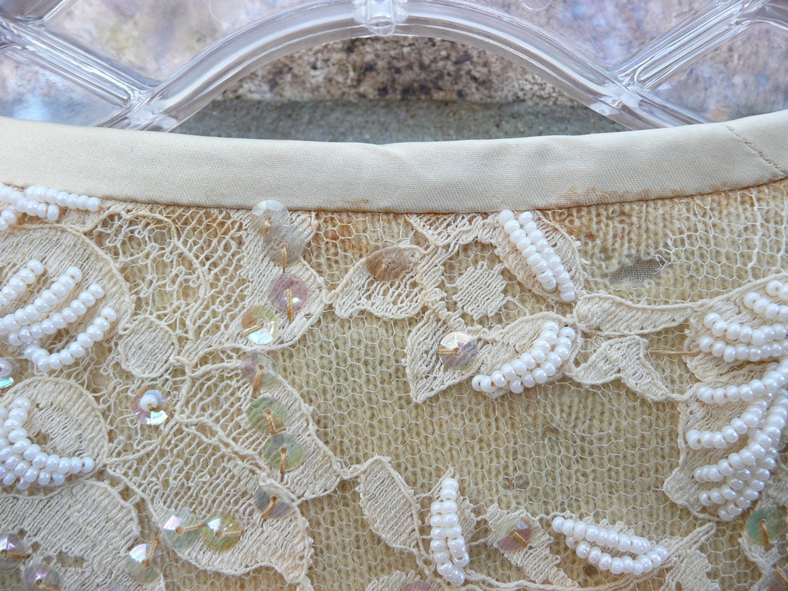 Vintage Golden Phoenix Distressed Ivory Hand Beaded Sweater Size 10 Lamb’s Wool