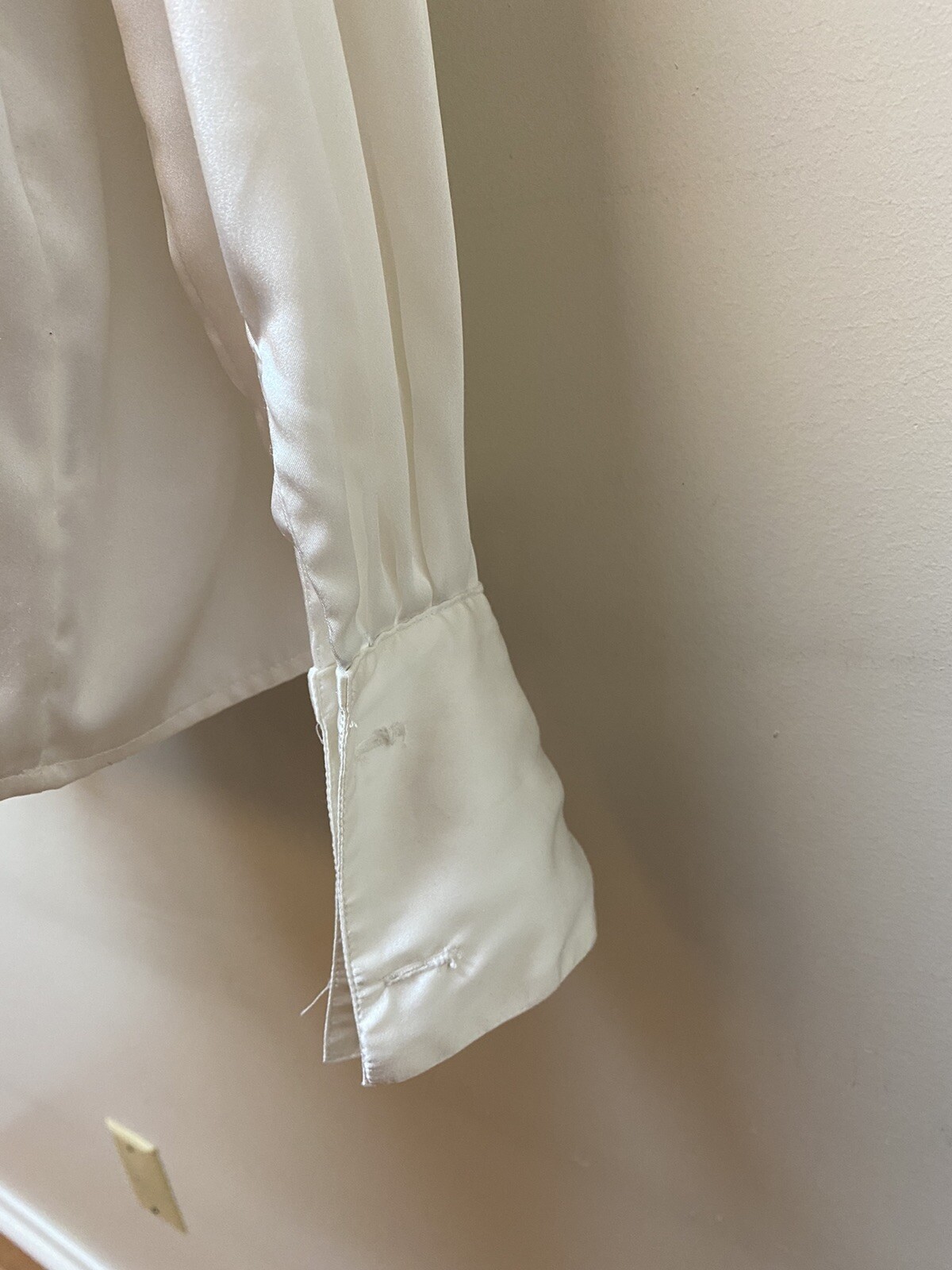 Vintage 90s High Neck Pleated Embroidered Crest French Cuff Blouse Top M L XL
