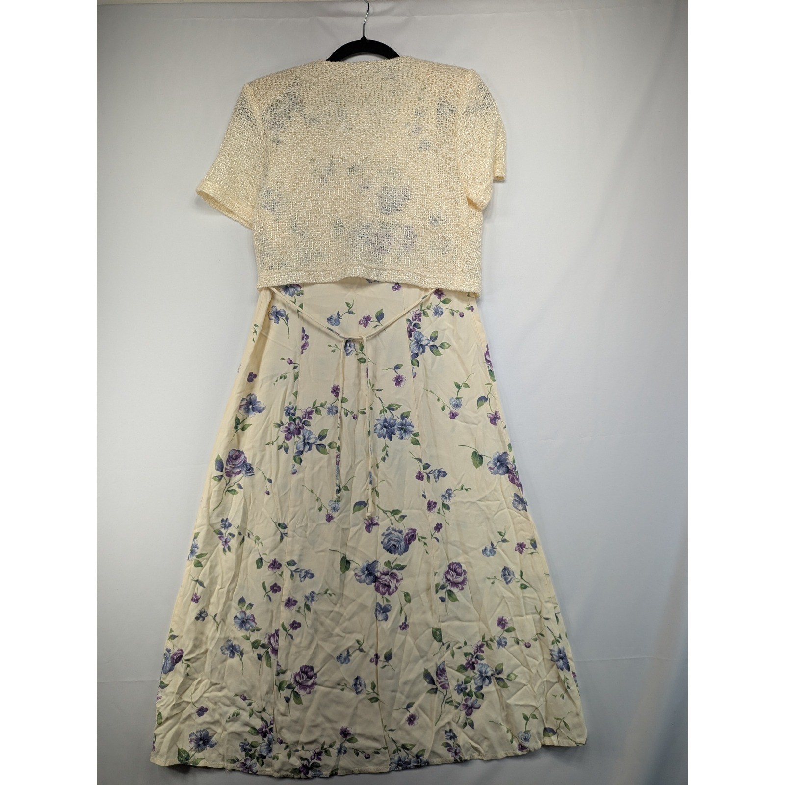 Vintage Los Angeles Gal 90s Floral Maxi Dress & Knit Jacket 2pc Set Cream Size 8