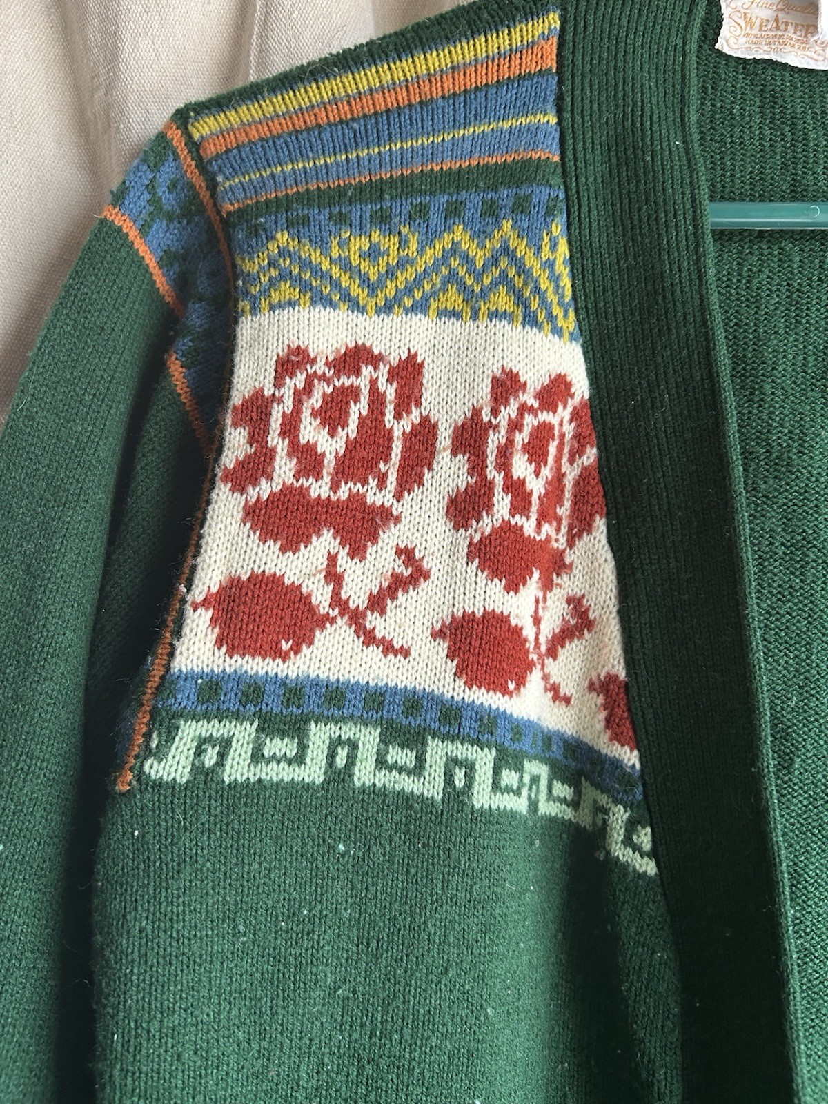 Vintage Rose Cardigan Size M Women’s Sweater Cottage Core Granny Knit Green 70s