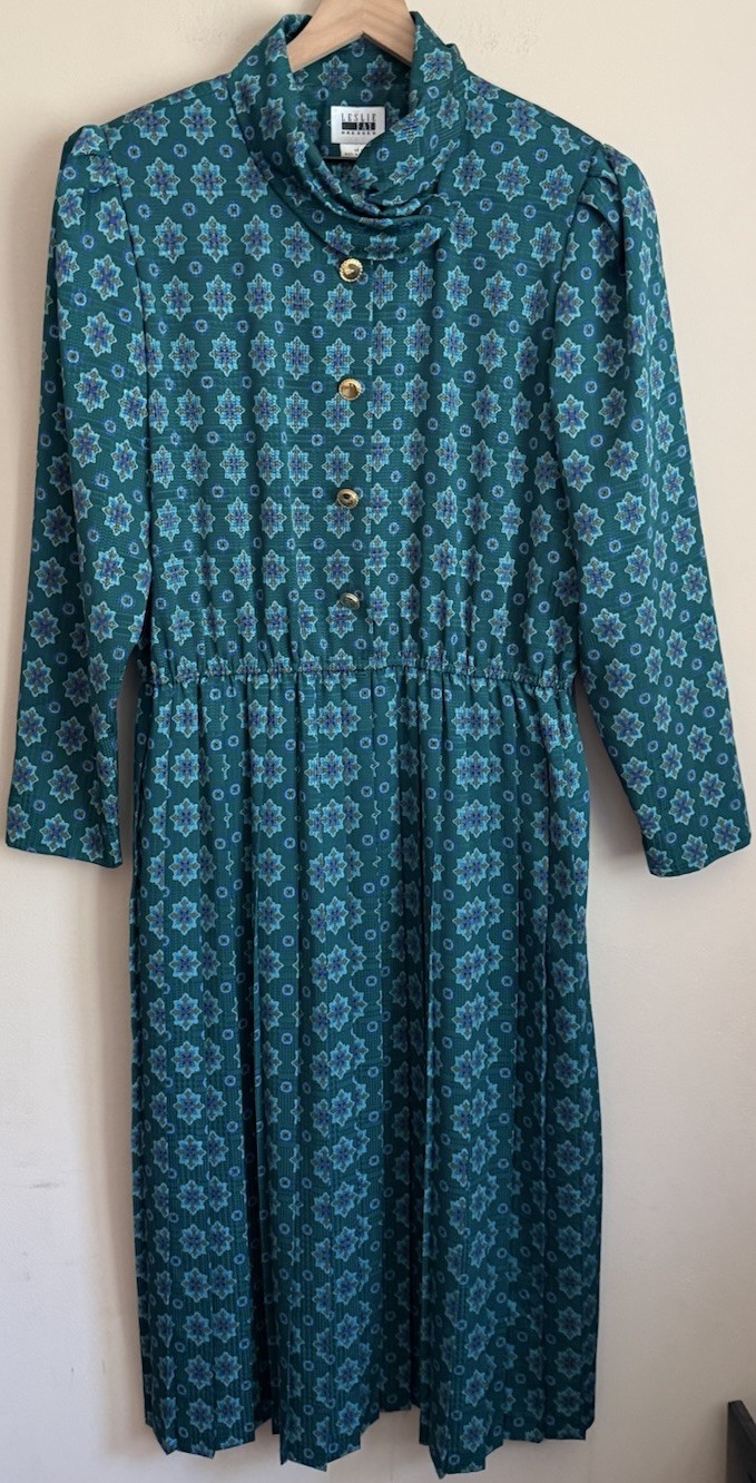 Leslie Fay Dress Vintage Shirt Paisley Print Size 18 Secretary Grandma 80s 90s