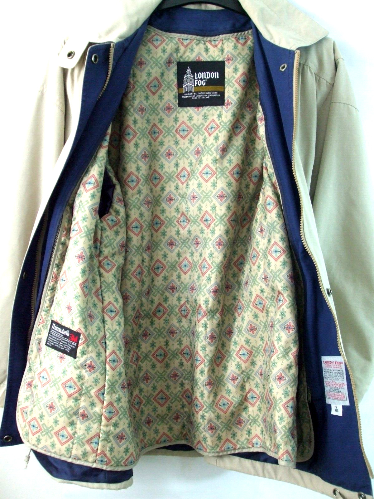 London Fog Women’s S/M Tan Jacket Windbreaker Zipper Snap Button Removable Liner