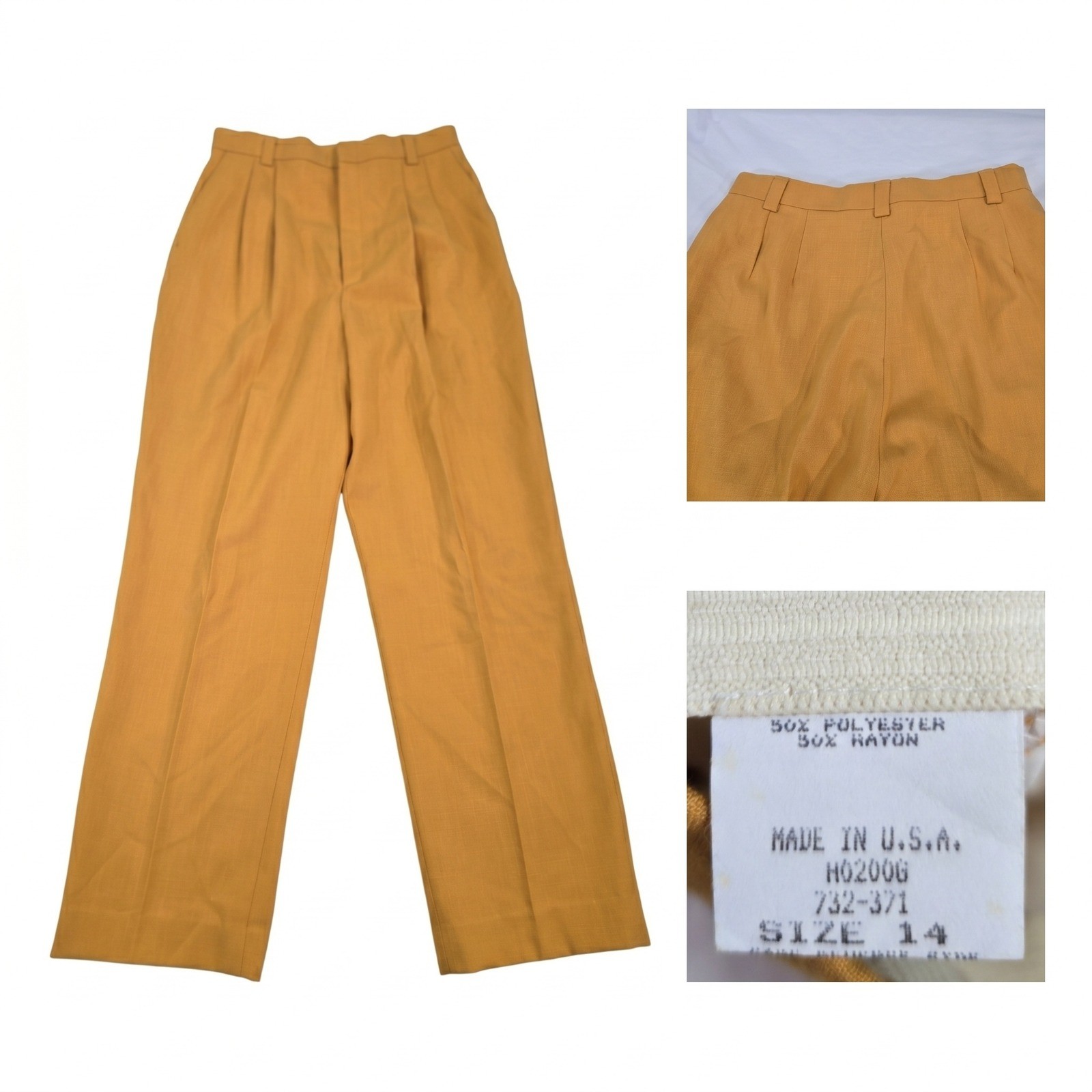 VTG Haggar Trousers Pants 10 (Tag VTG 14) Yellow Pleated High Waist Made In USA