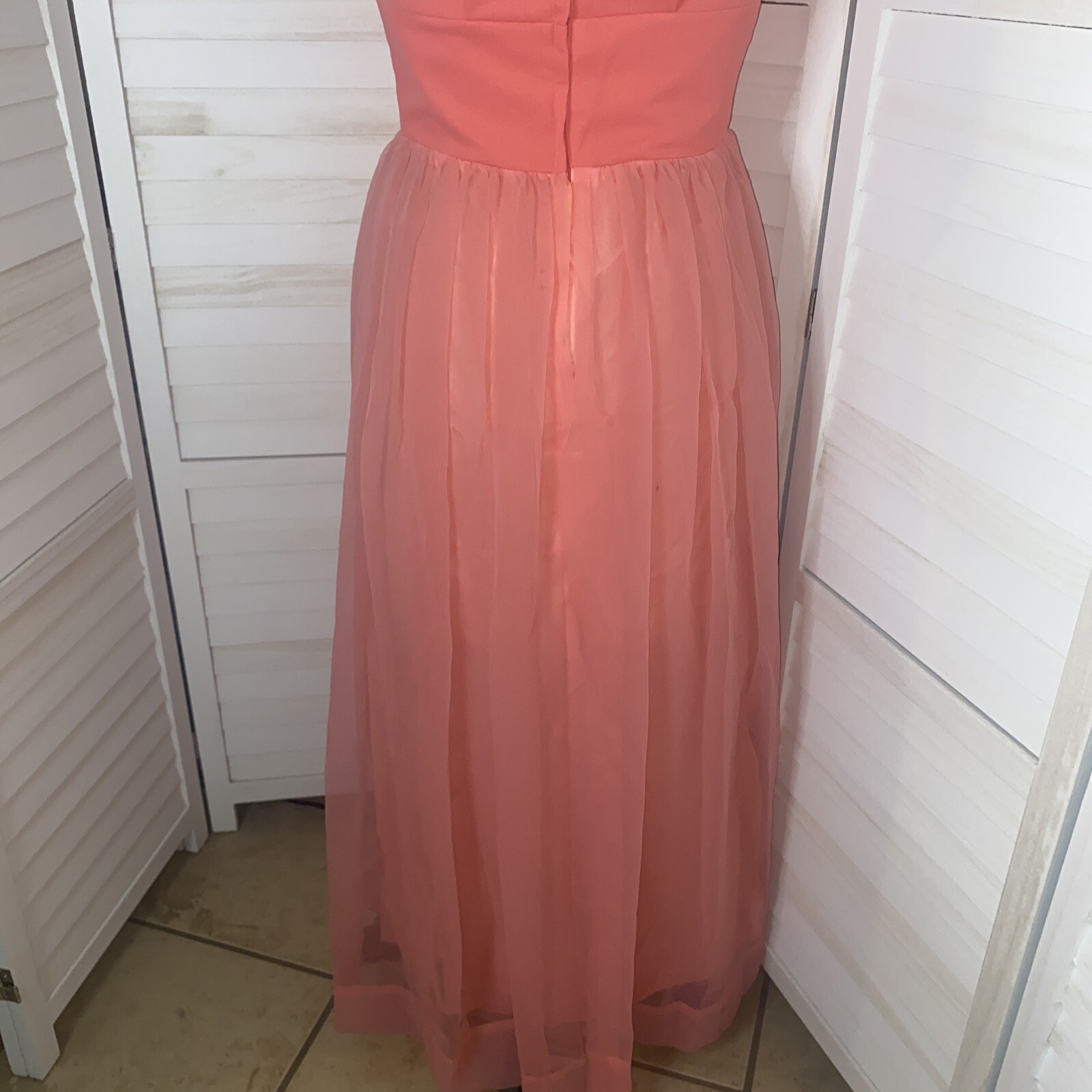 Vintage 60s Salmon Maxi Hostess Elegant Miss Formal Evening Dress Gown Small/Med