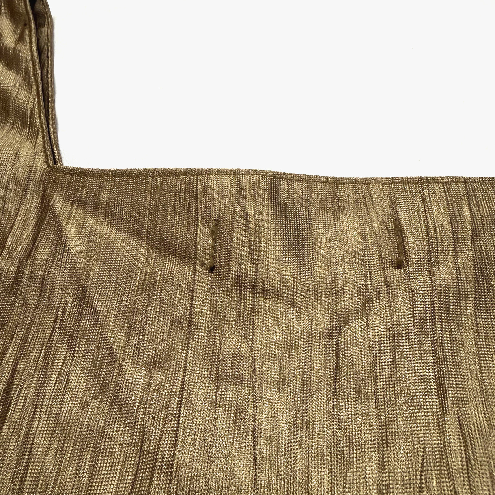 Vintage 90s Made in Japan CREA Bronze Gold Micro Pleated Metallic Top Blouse S/M
