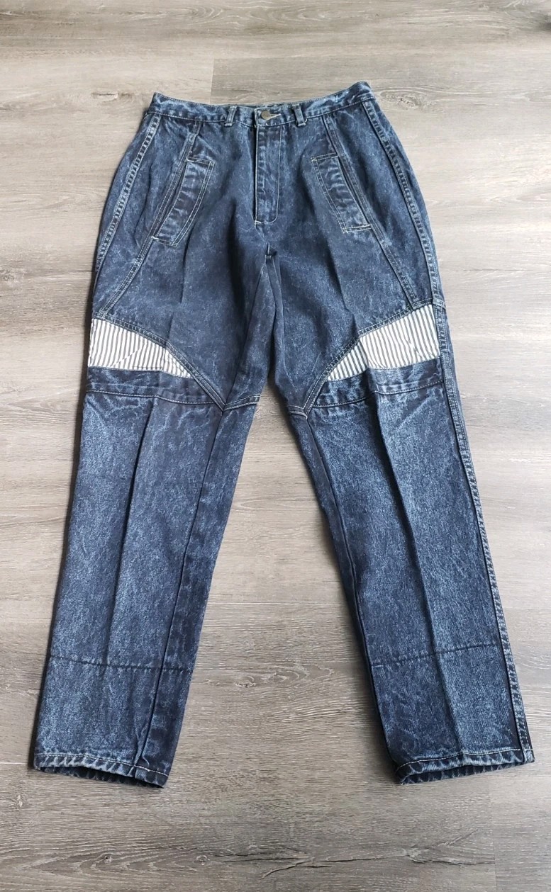 VTG 80s Traffic Blue Acid Wash Jeans JRS 13/14 Pockets Bareback Taper Baggy 27″W