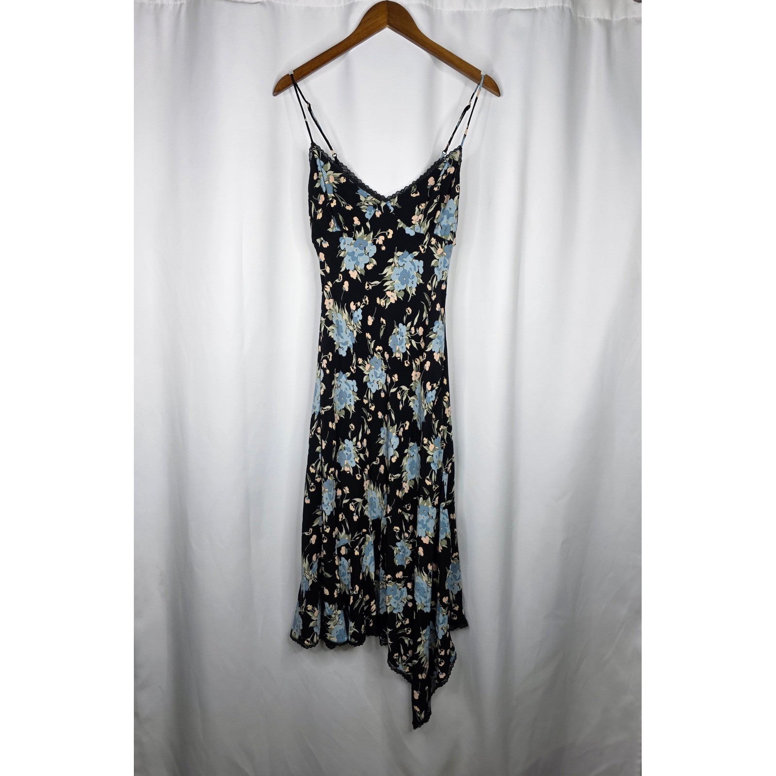 Betsey Johnson Black Label Slip Dress Womens 10 Black Floral Vintage Asymmetric