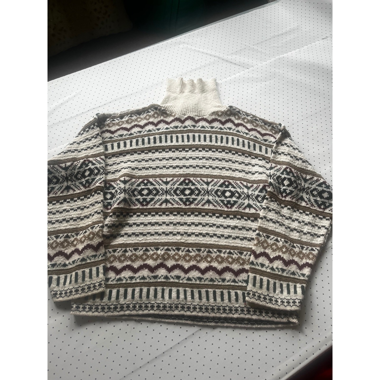 In Charge Vintage Fair Isle Mock Neck Sweater Womens Large Nordic Knit USA Made