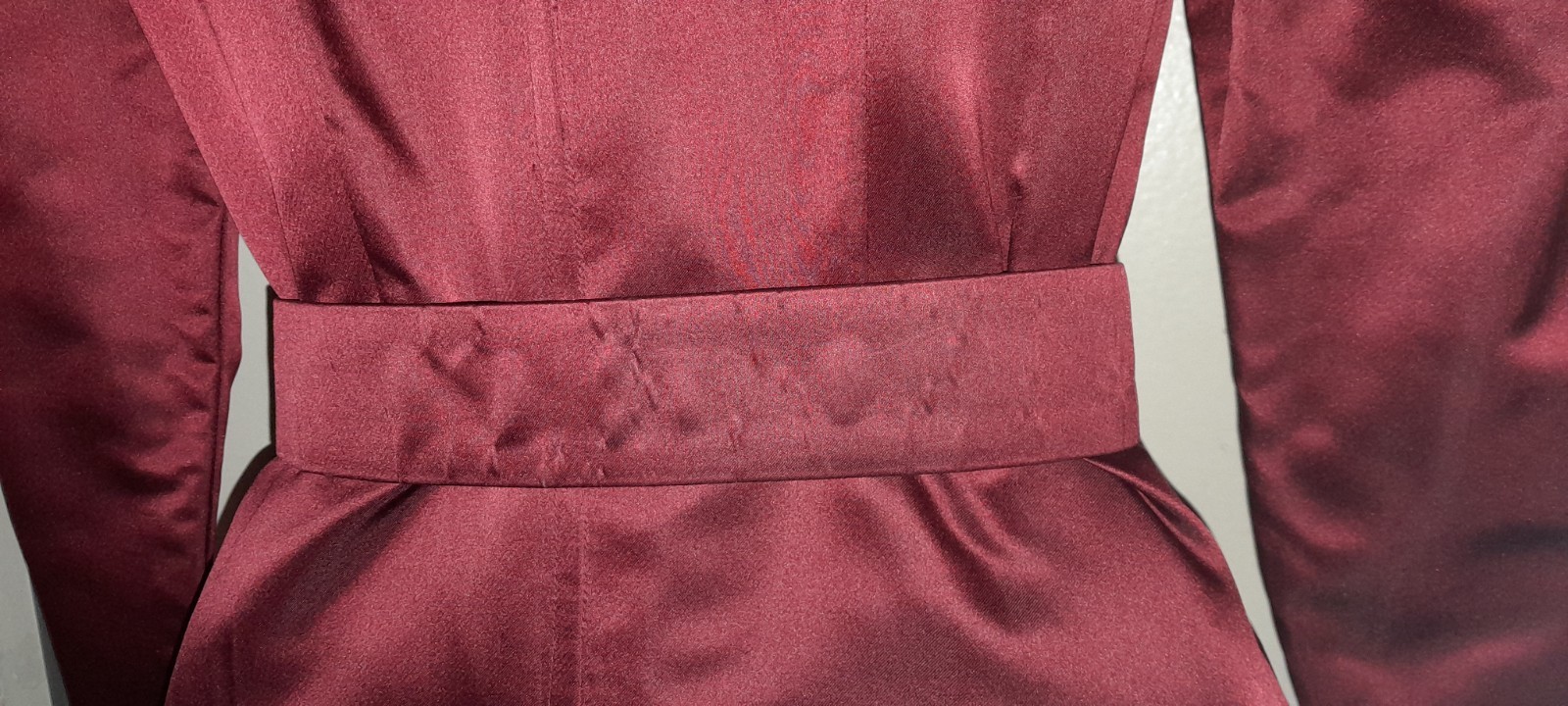 Vtg 70s 80s Designer WILLIAM PEARSON Burgundy Satin Silk Ruffle Tier Party Dress