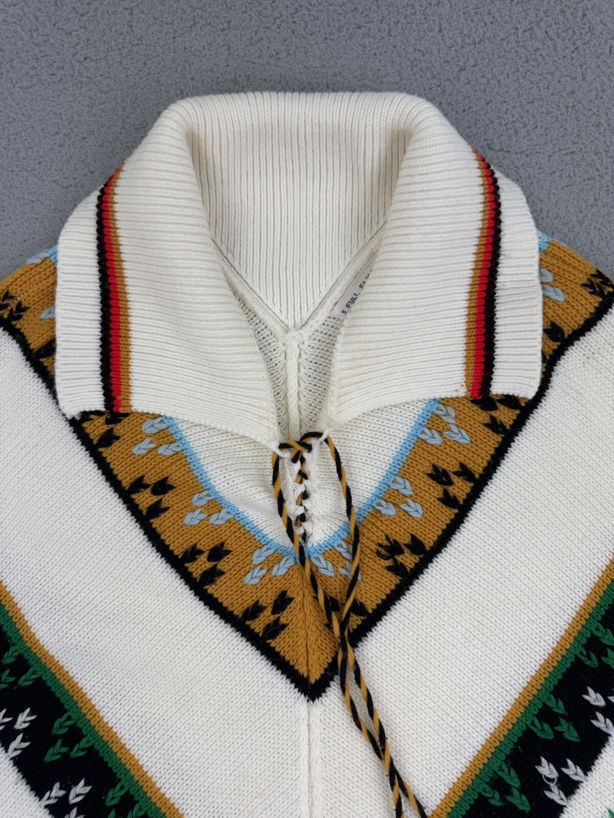 Vintage 70s Knitted Poncho Sweater Tassels Bohemian Hippie Pom Poms