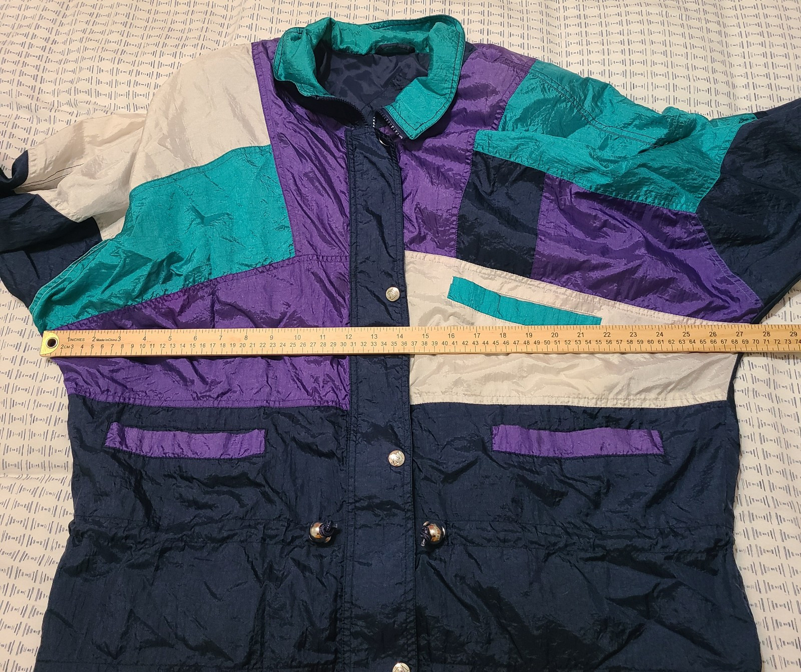 Andy Johns Winter Color Block Teal Purple White Jacket VTG Size Large Womens