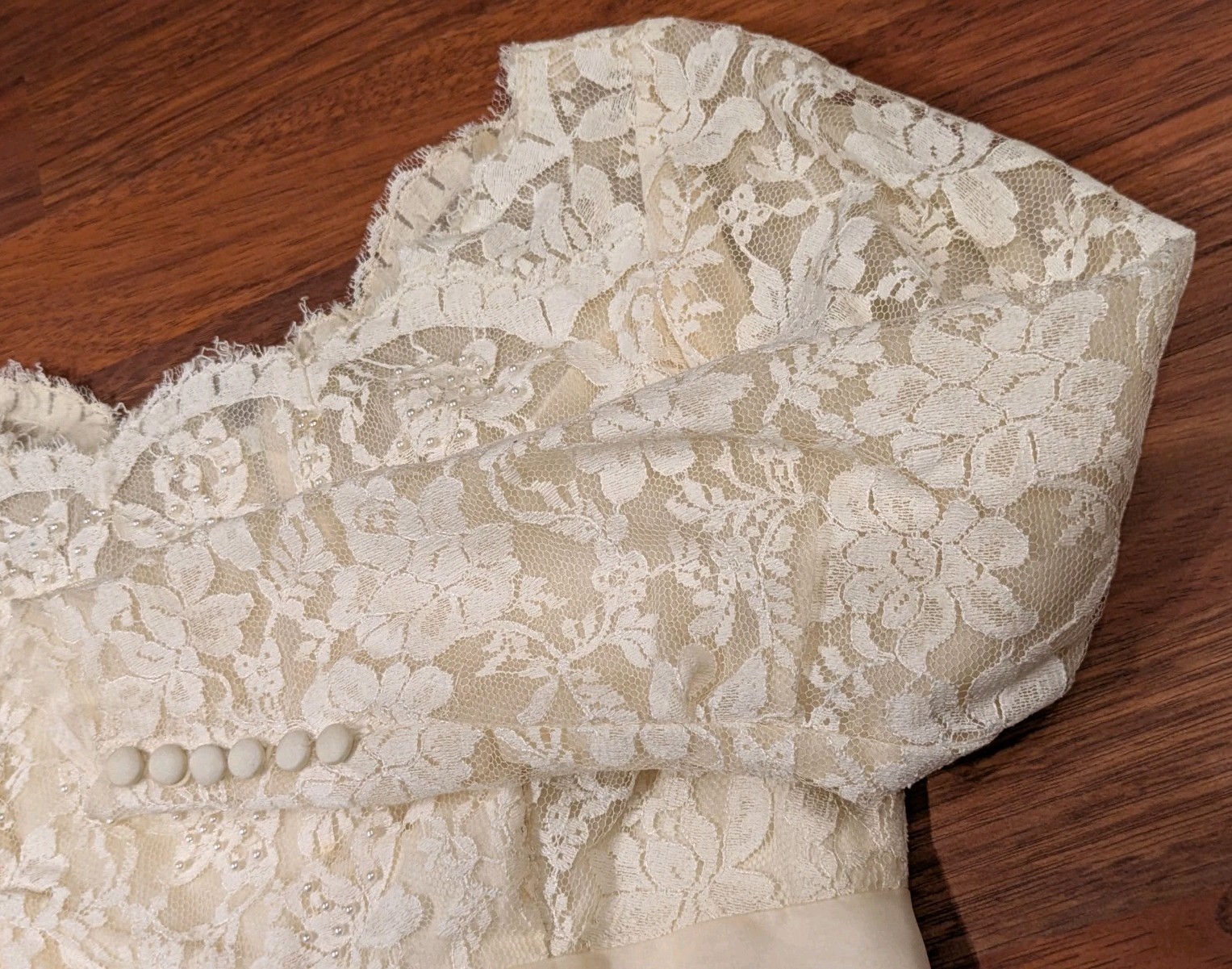 Vintage ILGWU Wedding Dress Womens XS Ivory Lace Long Sleeve Union Made USA