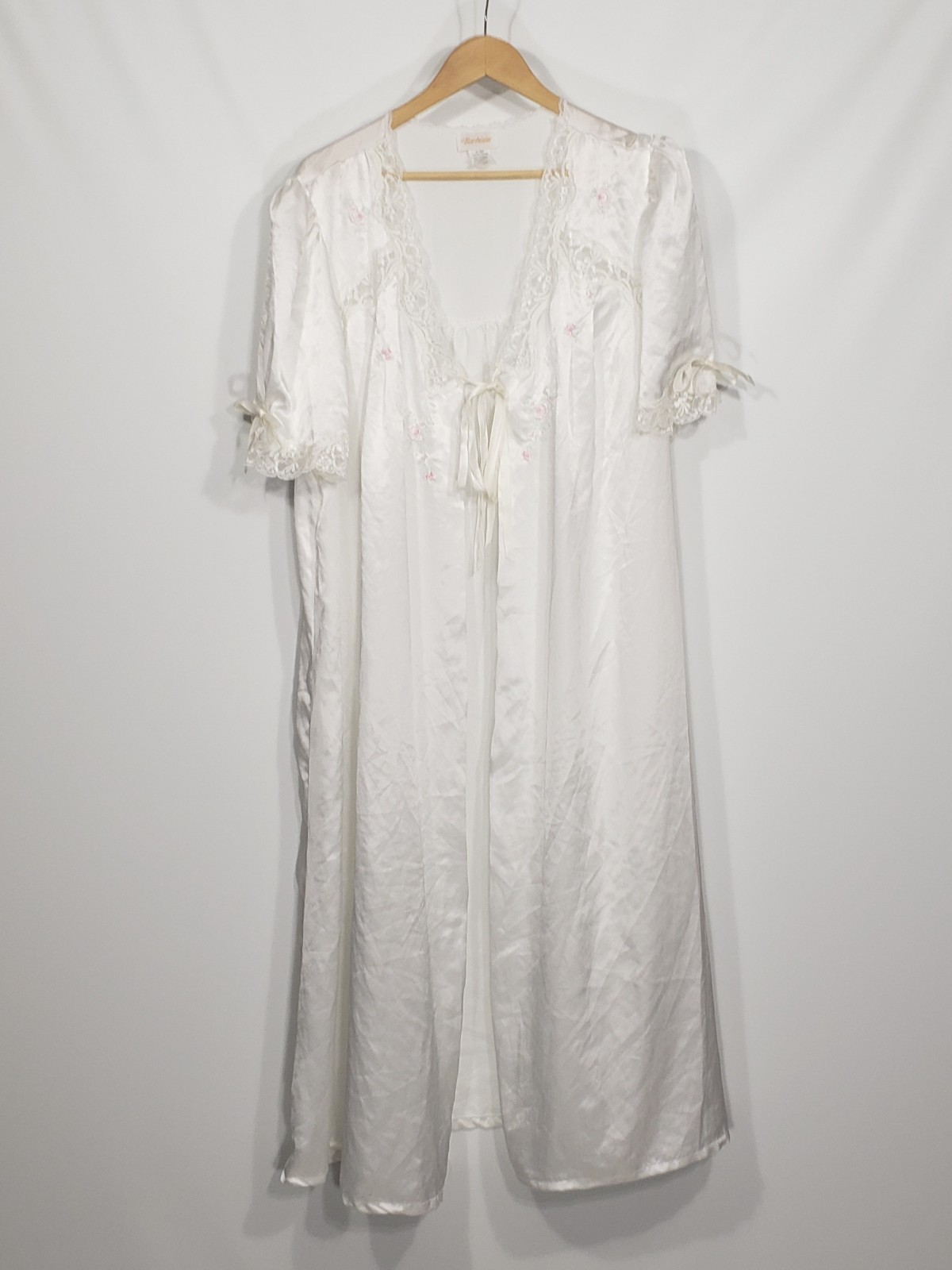 Vintage Barbizon White Lace Trim Pink Roses Robe Peignoir XL romantic feminine