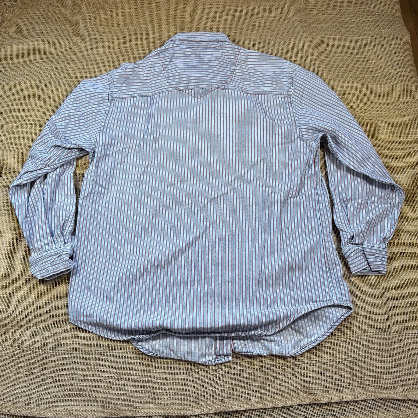 Vintage 90s Levi’s Woman’s Striped Long Sleve Denim Shirt Metal Buttons Size M