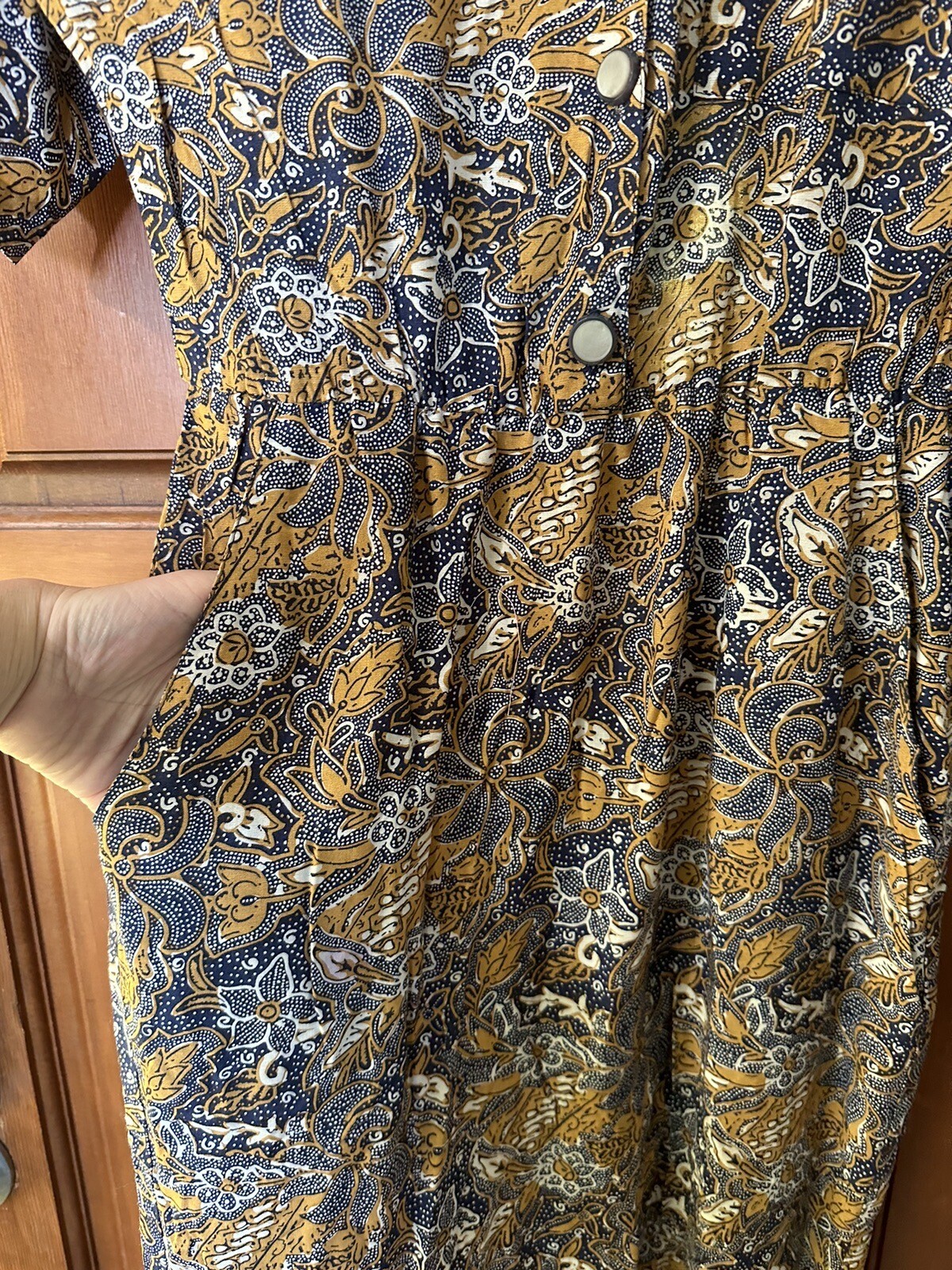 Vintage 80s Does 40s Hearts Midi Wiggle Pencil Dress Rayon Navy Gold Size 4 Or 6