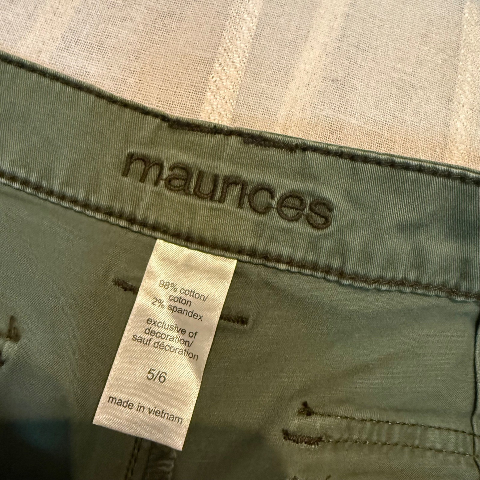 Y2K Cotton Twill Shorts Olive Green Low Rise Shortie 2000s Granola Girl Size 5/6