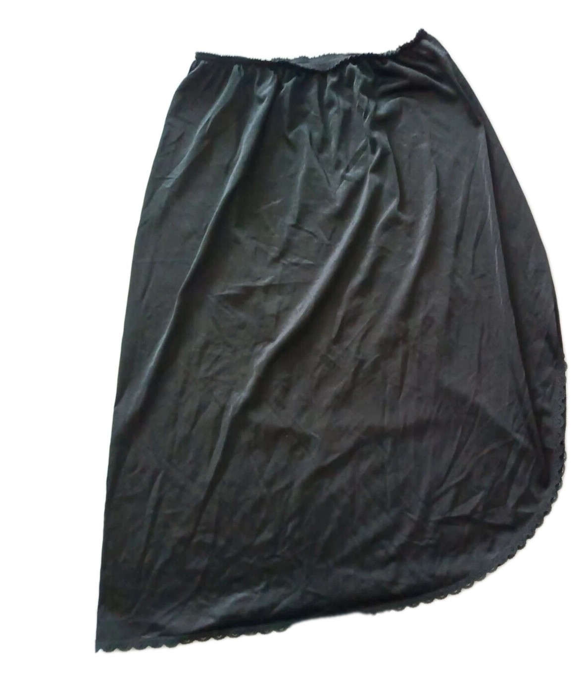 Warners Half Slip Skirt Perfect Measure Medium Asymmetric Black Satin Lace Trim