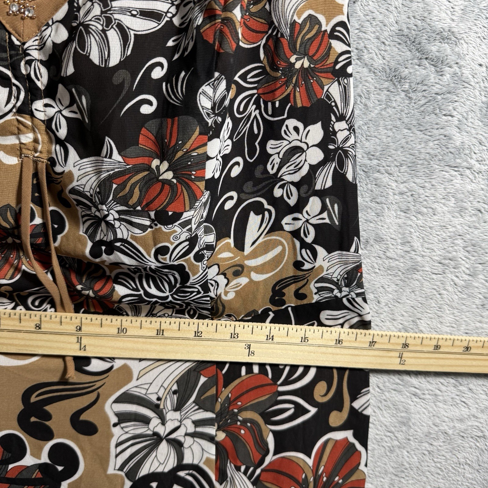 Vintage Crisca Women’s Dress US 40=Size 8/10 Floral Neck Beaded Flowy Retro Boho