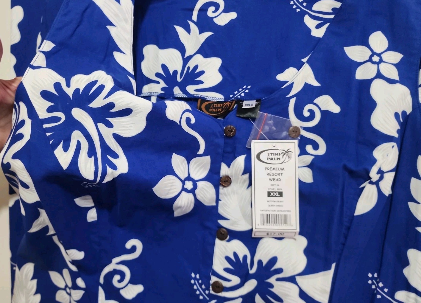 Tiki Palm Hawaiian XXL Blue White Kaftan Cottage Beach Button Up NWT NOS VTG