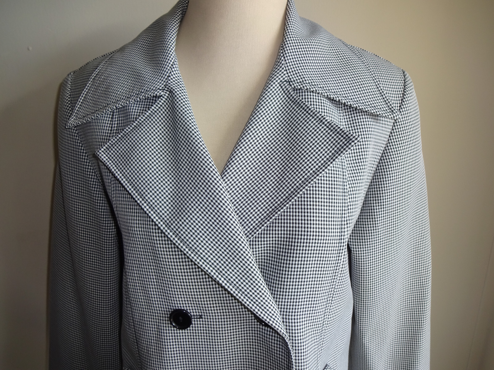 Womens Vintage Wrapper Houndstooth Double Breasted Jacket M Black White USA