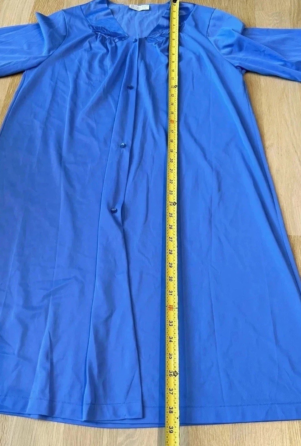 Vtg Vassarette Pajamas L Long Top & Crop Pants 25 Inseam blue Appliqué Detail