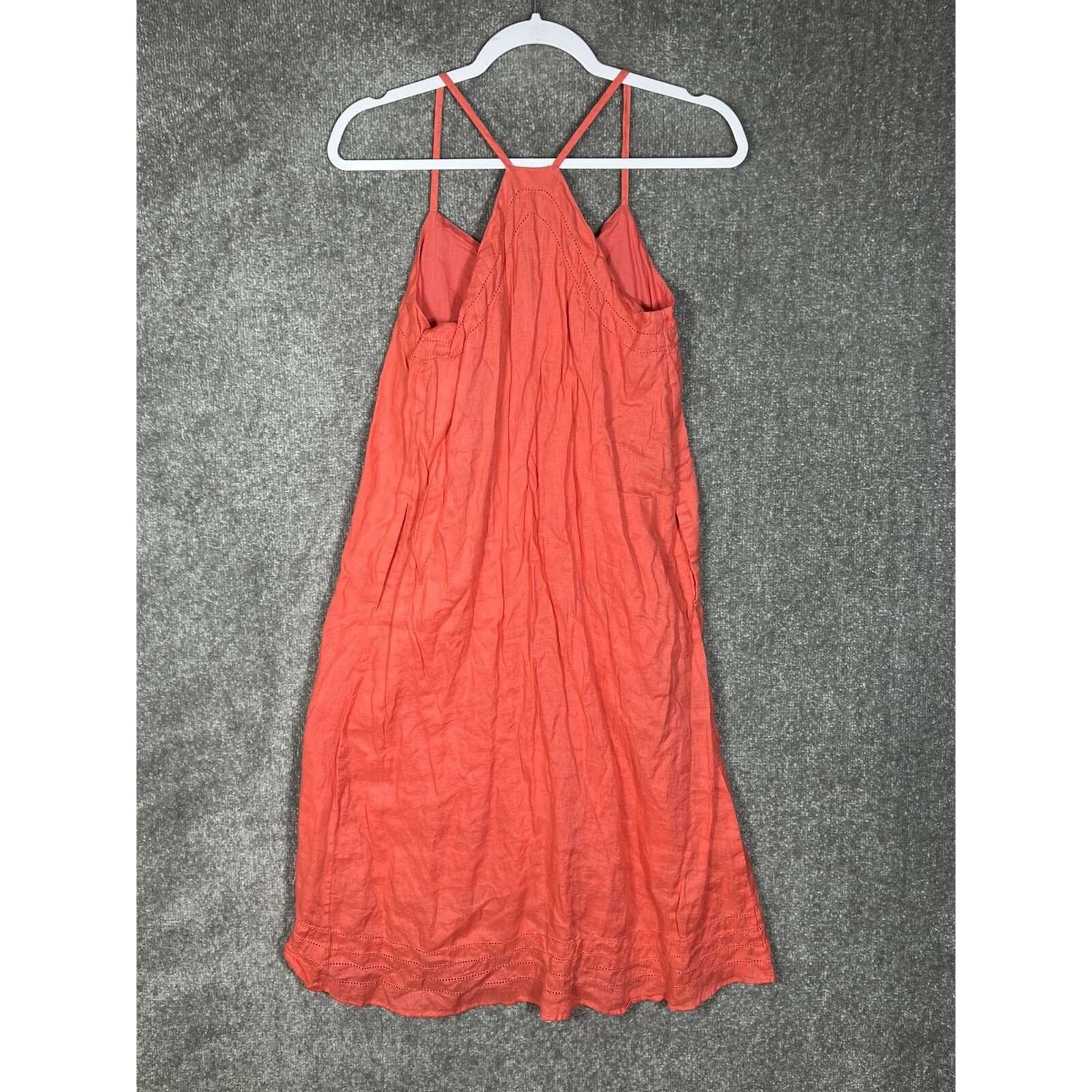 Gap Linen Cami Dress Womens Size 2 Fire Coral Lined Pockets Racerback A-Line