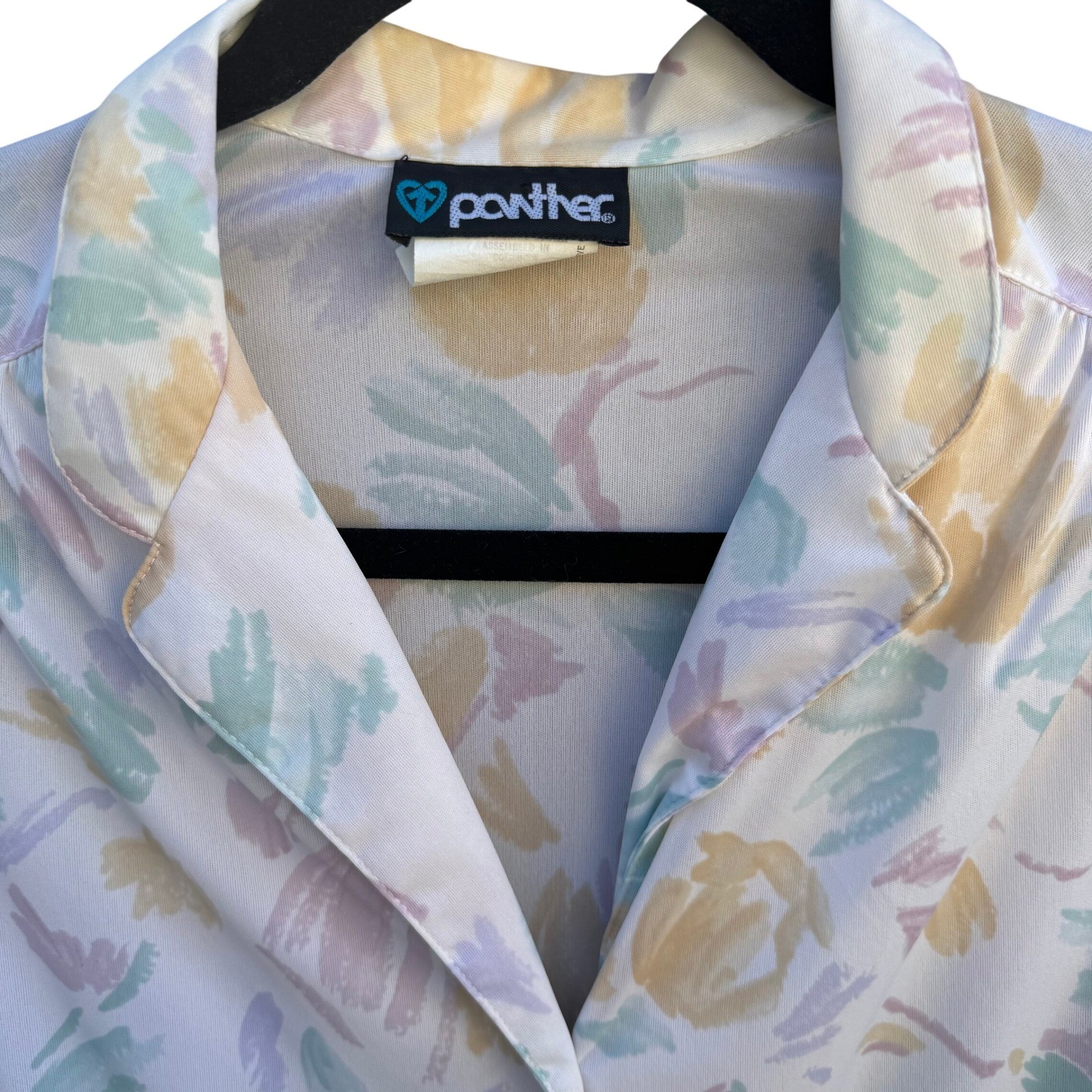 Panther Vintage 70s Pastel Floral Cottagecore Blouse Soft Girl Romantic White L