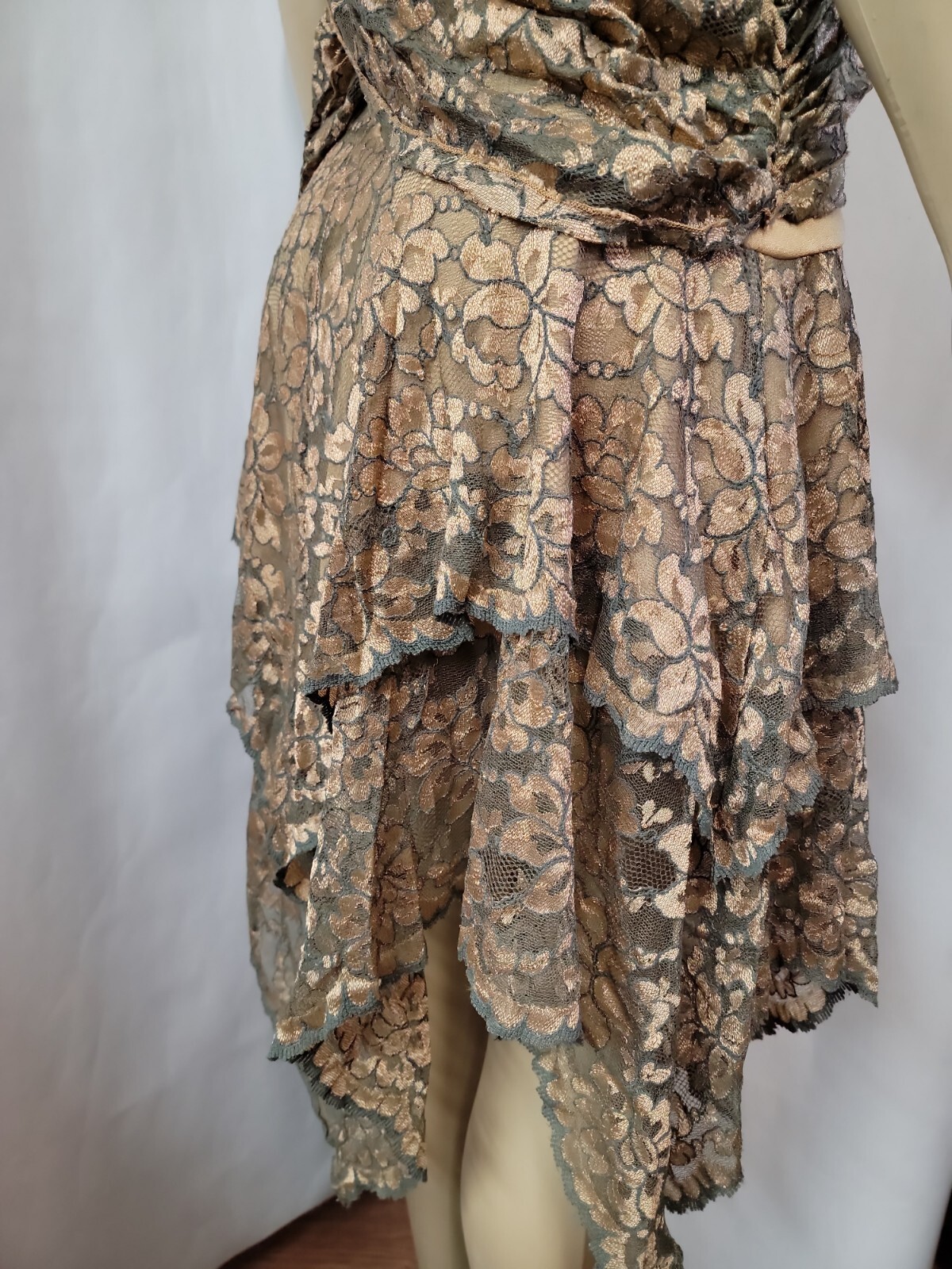 Climax Karen Okada By David Howard VINTAGE Lace Womens Gold/green Dress 9/10 #11