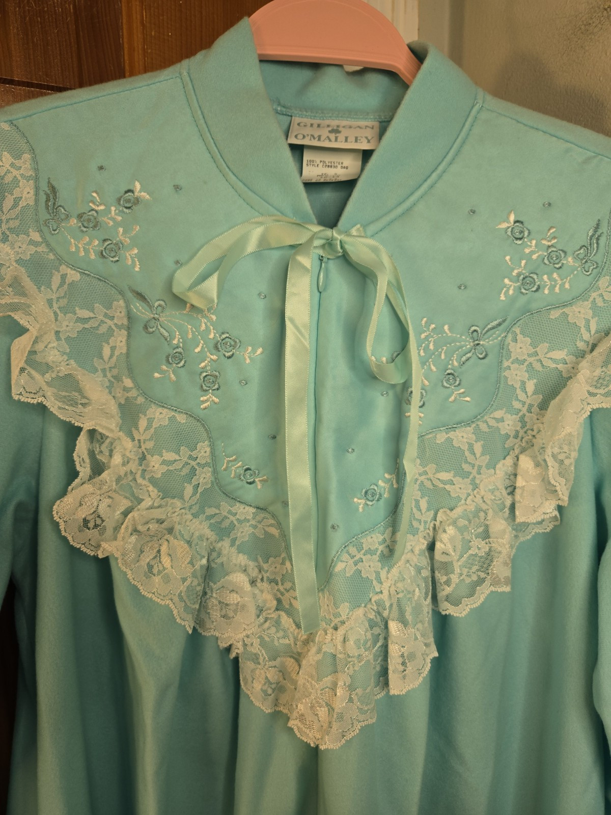 Vintage 1970s NWT Gilligan O’Malley Flannel Robe Prtl Zip Light Teal Sz M 12-14