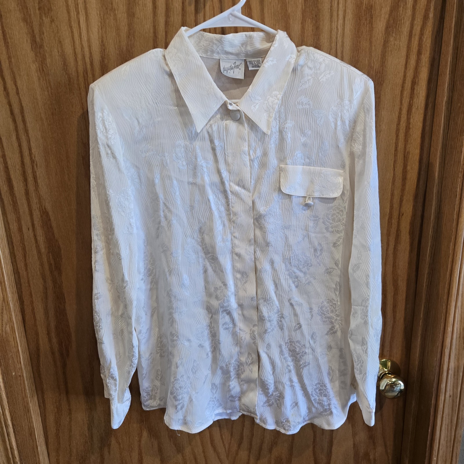vintage Jacqueline Ferrar 100% silk white button-down shirt Large see notes